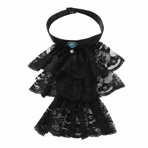 Victorian Renaissance Detachable Ruffled Lace Jabot Neck Fake Collar w/Button - Picture 18 of 27