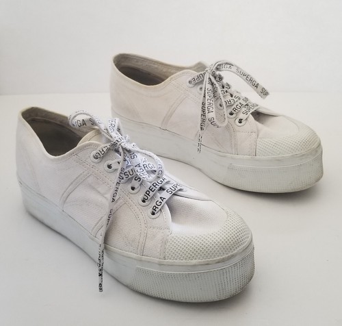 SUPERGA Womens White Logo Laces Comfort Round Toe Platform Athletic Sneakers  8.5 | eBay