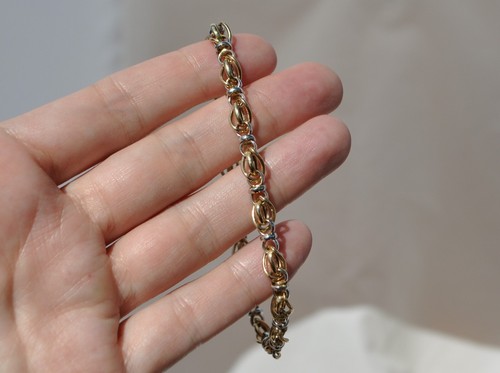 14k Solid Gold Two Toned Bracelet - Link Chain Thick Magnetic Clasp 8" AK Turkey - Picture 2 of 7