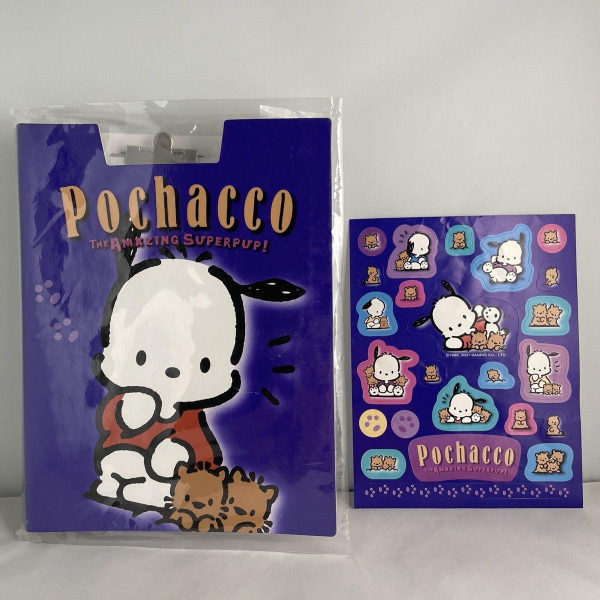 Vintage 2001 Sanrio Pochacco Small Notepad Clipboard Pocket Folder