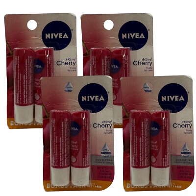 Lot of 8 Nivea A Kiss of Cherry Tinted Lip Care 0.17 oz Shea Cherry Extract RARE