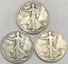 Lot of 3 (1918 P-D-S) Walking Liberty Half Dollars VG Details