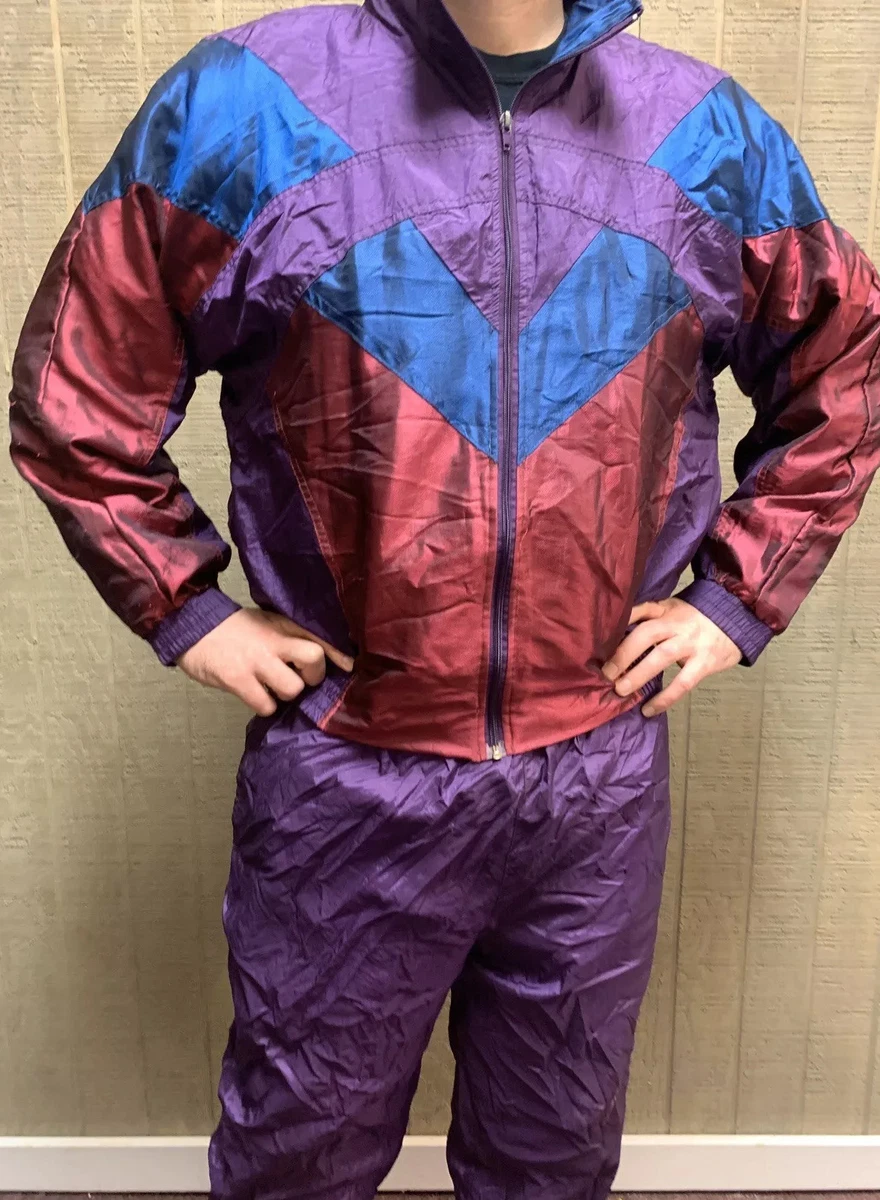 Vtg 90s Windbreaker Jacket & Pants Sz XL Tracksuit Color Block Red Blue  Purple