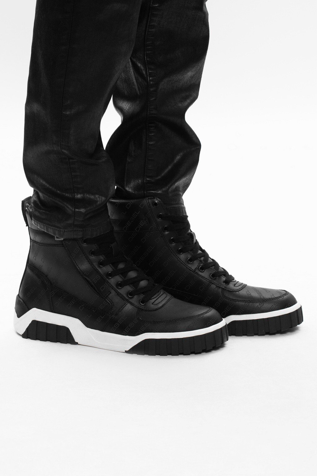 Men's Diesel S-Rua Mid Sneakers - Black 
