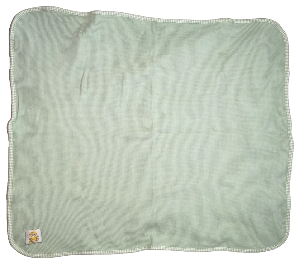 Manta térmica verde Fisher Price Bear 2003 tejido gofre 25x28 unisex de colección Foto 4 de 4