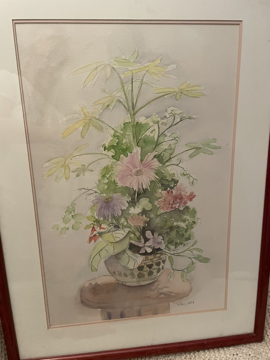 Original 14X21” French vase Wild Flowers Watercolor Painting OOAK