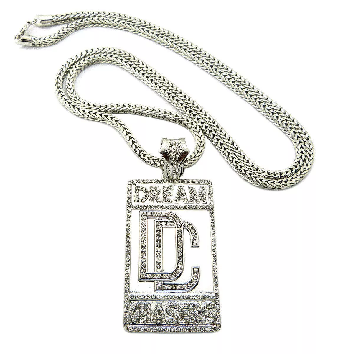 MENS GOLD MEEK MILL DREAM CHASERS PENDANT CZ CUBAN LINK CHAIN NECKLACE