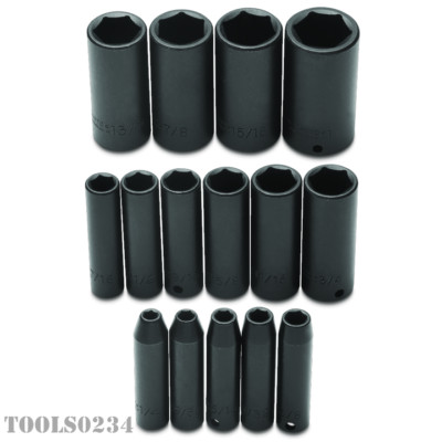 J72116 3/8'' Drive 15 Piece Deep Impact Socket Set 6-Point w/Holder Proto