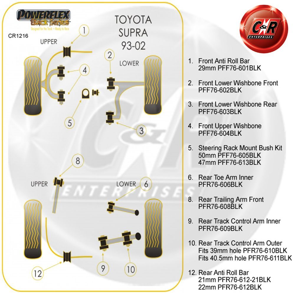 Powerflex Black Fr Low Wishbone Fr Bushes for Supra Mk4 JZA80 93-02 PFF76-602BLK