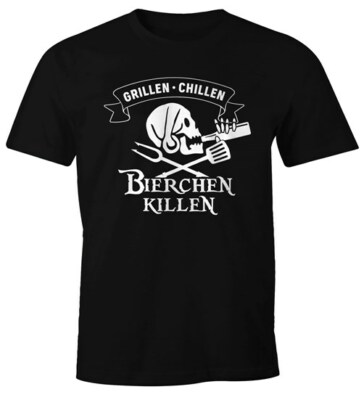 Herren T-Shirt Grillen Chillen Bierchen Killen Pirat Skull Bier Spruch lustig