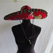 Red Mexican Pigalle Sombrero Mariachi Hat Embellished Sequins Velveteen Vintage