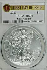 2020 Silver Eagle PCGS MS 70 ~ First Day of Issue Label ~