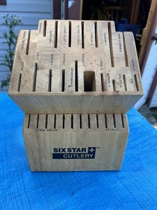Ronco Six Star Knife Block 30 Slot Solid Wood Labeled Cutlery Storage Honey Oak