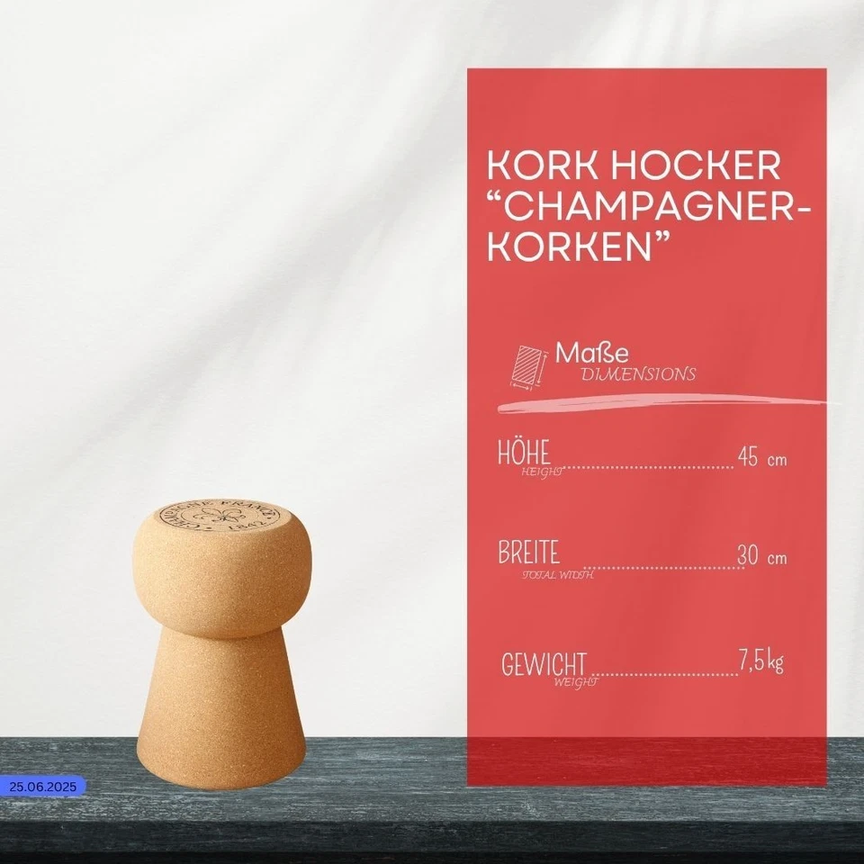 Hocker aus Kork in Form eines Champagnerkorkens - Bild 3 von 4