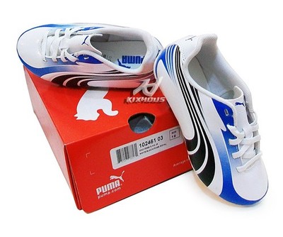 PUMA Excitemo R HG Jr Soccer Cleats  Football boot WHITE BLUE Youth 102461_03
