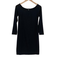 Halogen Knit Jersey Dress Large Womens Black Stretch Long Sleeve Boat Neck