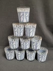 VTG MCM Jeanette Glass Corinthian Blue Greek Figures 6oz Flat Tumblers-Set of 10