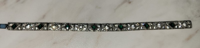 Antique Vintage 1920s Art Deco NOV-E-LINE Rhinestone Green Gemstone Bracelet