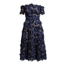 NWT. 5990 OSCAR DE LA RENTA Velvet And Guipure Lace Dress Sz 14 blue