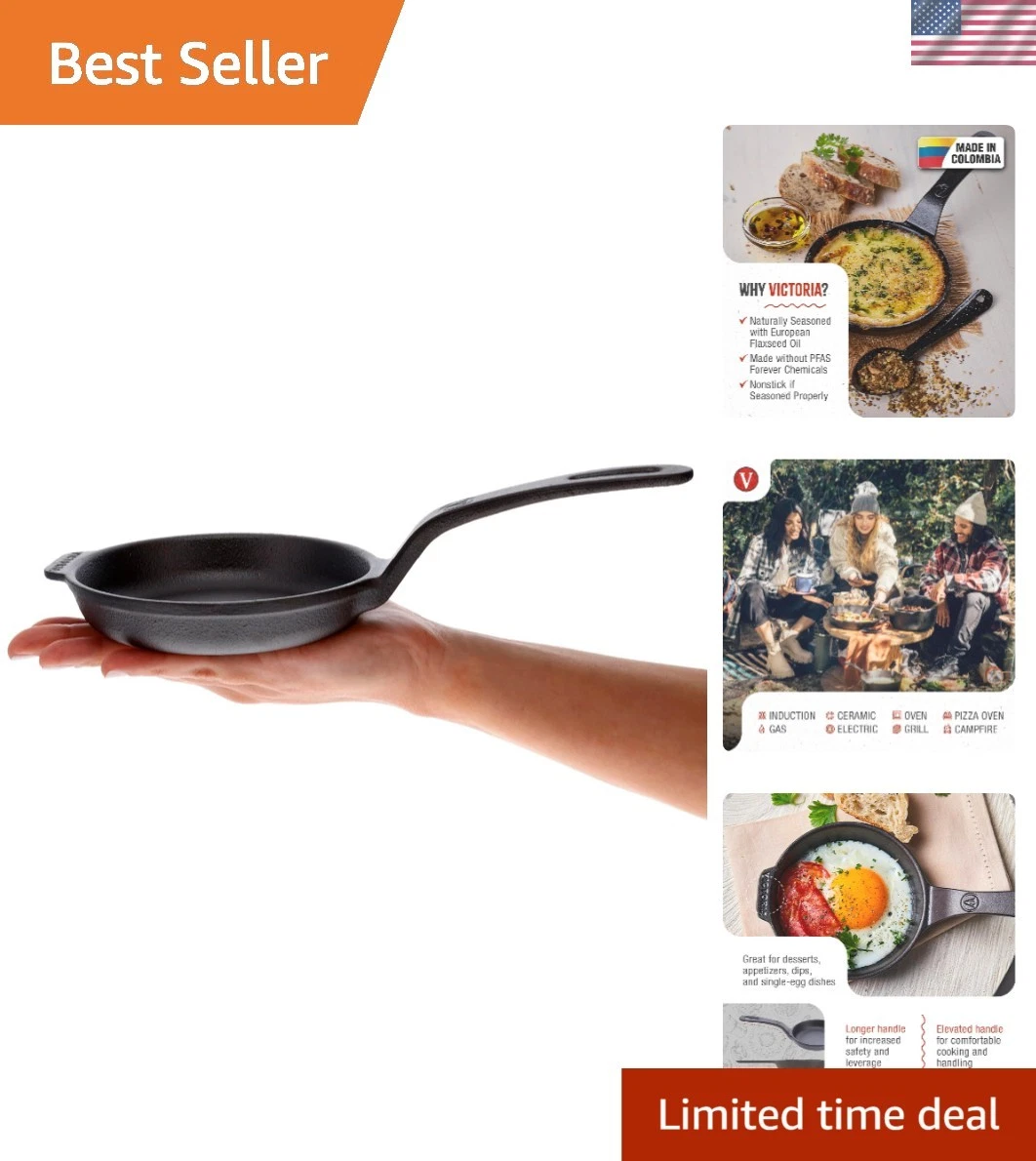 4-Inch Cast Iron Skillet, Pre-Seasoned Cast Iron Frying Pan with Long Handle,...