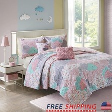 Cotton Quilt Set Coverlet Shams Decorative Pillows Soft Prewashed Washable New