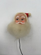 Santa Head Rubber Face Ornament Vintage 1960s Fluffy Beard Velvet Hat