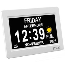 YCOO Demenzuhr, Tag Datum Digitaluhr mit Sonne/Mond 7 Zoll, wei&szlig;