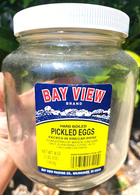 Bay View Brand Hard Boiled Pickled Eggs 36 oz Bottle packed in vinegar brine