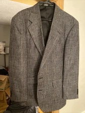 Haggar Mens Wool Silk Sport Tweed Coat 40 Gray Herringbone Blazer Suit Jacket
