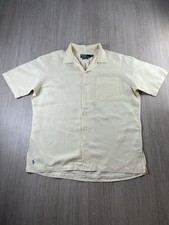 Polo Ralph Lauren Caldwell Vintage Shirt M Beige Silk Linen Camp Loop Collar 90s