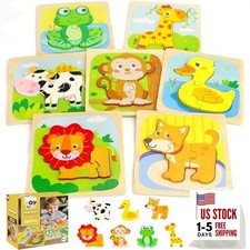 Toddler Puzzles Ages 2-4, Wooden Puzzles for Toddlers 1-3, 7 Pcs Farm Animals