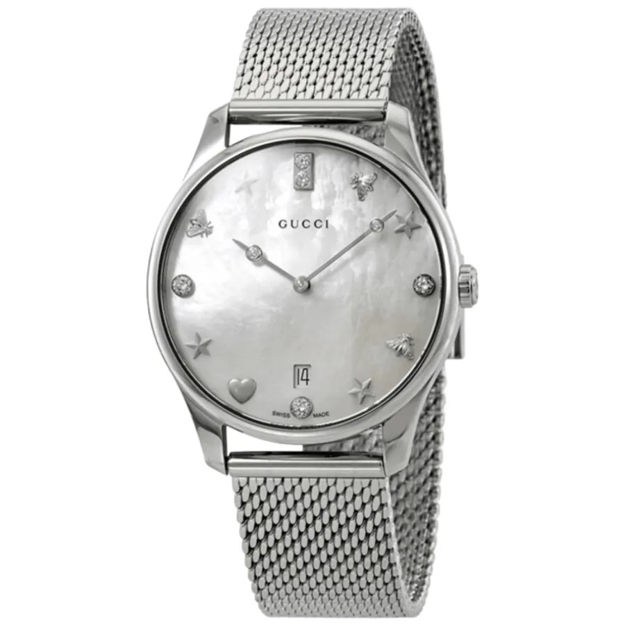 Gucci G-Timeless Mother of Pearl Diamond Dial Steel Women's Watch YA1264094