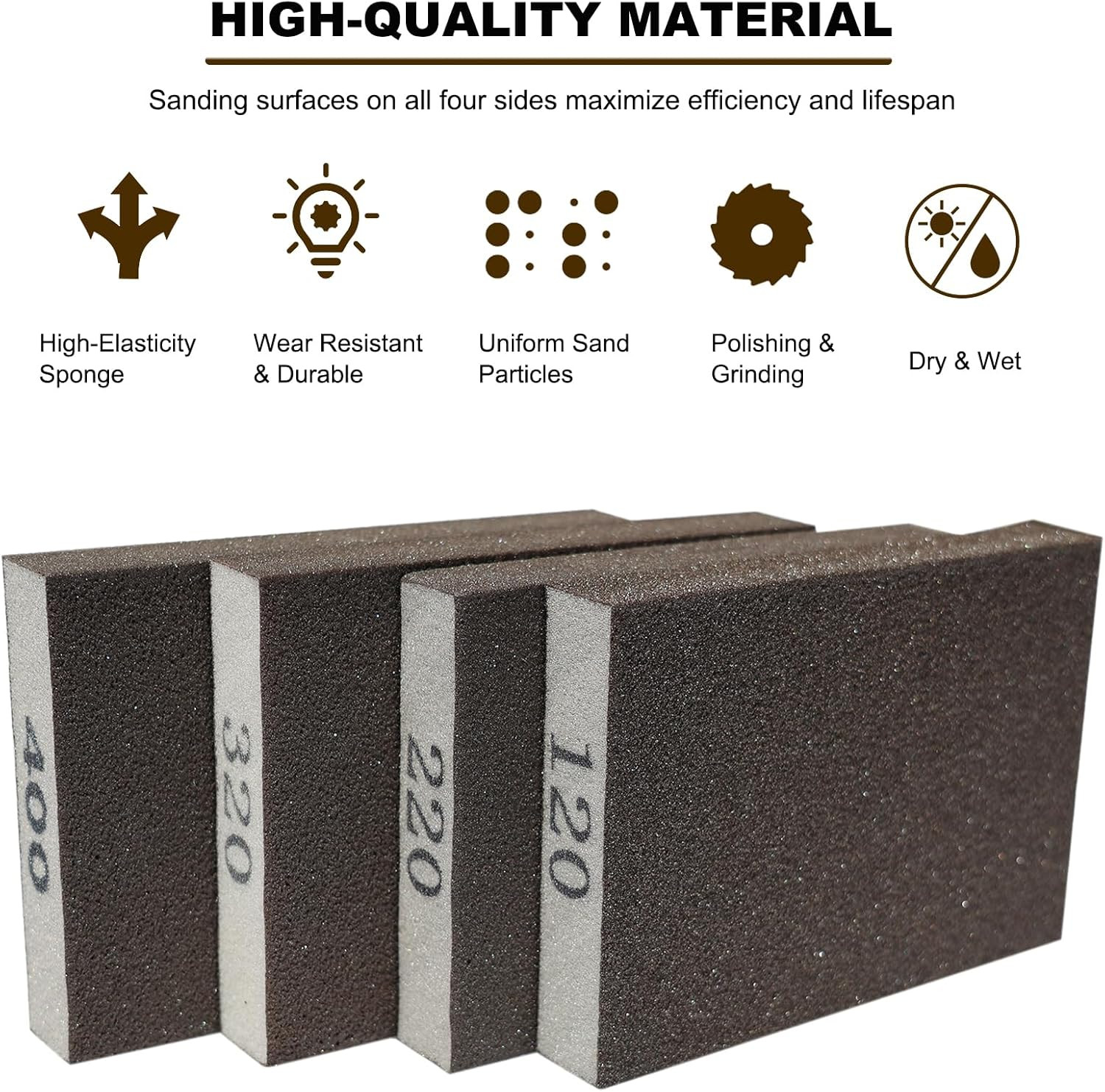 4 Pack Hand Sanding Sponge Set -120 220 320 400 Grit- Coarse Medium Fine Grit Sa