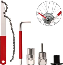 Bike Cassette Removal Tool, 5 Pcs Chain Tool Kit with Whip Red 