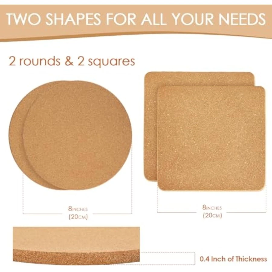 Juego de remaches de corcho - Remaches de corcho grueso de alta densidad para platos calientes, 8 pulgadas Foto 3 de 4