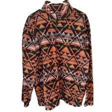 Eddie Bauer Mens XL Quarter Zip Fleece Pullover Geometric Southwestern Orange