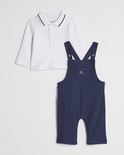River Island Baby Boys Dungaree Outfit Set Navy 2 Piece Long Sleeve Collared