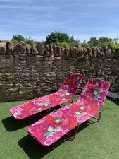 Next Set Of 2 Sun Loungers Adjustable Recliner Purple Pink Floral Bird Parrot