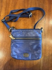 Fossil Navy Blue Leather Crossbody Bag with Adjustable Strap