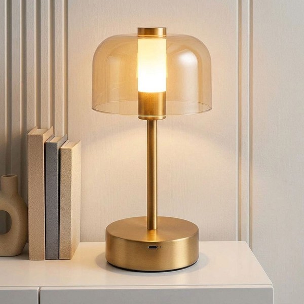 Tischleuchte Beistelllampe Leselampe Metall Goldfarben Led Touchdimmer H 25 Cm-image
