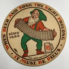 Piels Elf Gnome Beer Coaster 4 Inch New York City C 1930 Vintage Accordion