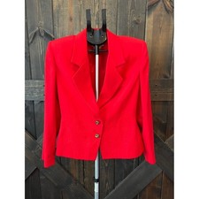 Vtg John Meyer 2 Button Blazer Jacket 8 Red Stitch Notch Lapel Career Office