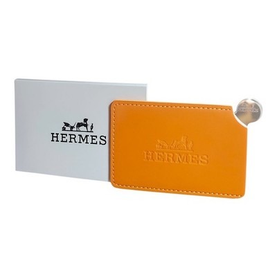Hermes Orange Embossed Travel Pocket Mirror Card Holder GWP NEW
