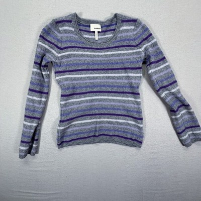 Rodier Sweater Womens M Grey Purple Excellent 100% Cashmere Striped Scoop Neck
