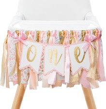 Pre - Strung Pink Highchair Banner - 1St One Birthday Highchair Banner