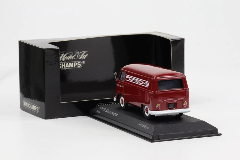 1:43 Minichamps VW T1 1973 Delivery Van Lieferwagen Porsche Zuffenhausen weinrot - Bild 2 von 4