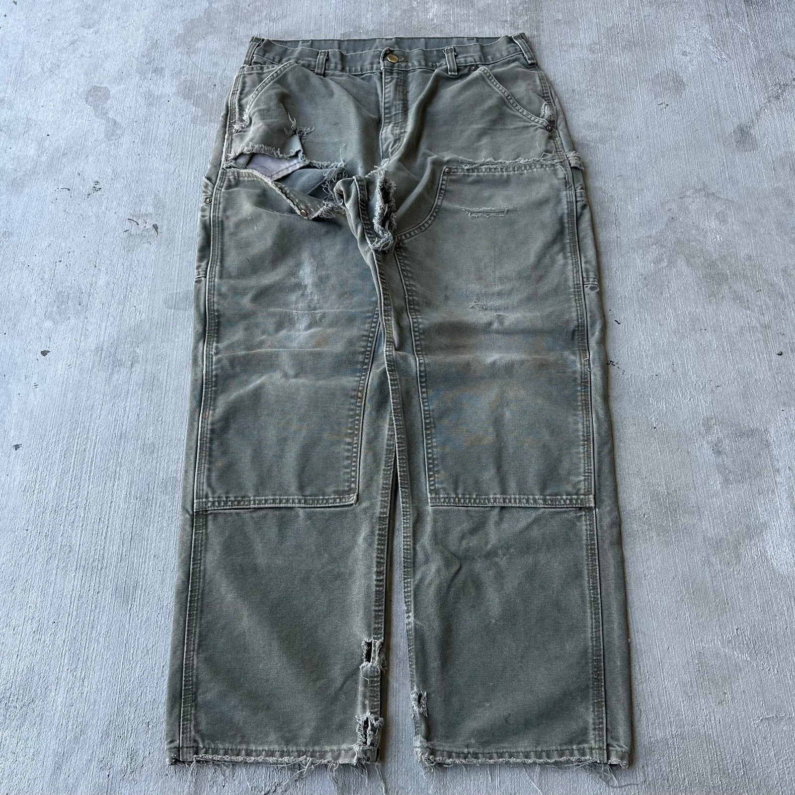 Carhartt MOS green double knee work wear carpenter pants 34x32