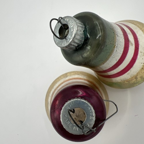 2 Vintage Shiny Brite Bell Glass Christmas Ornaments Striped Mica Glitter - Picture 7 of 10