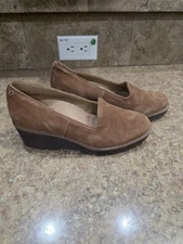 Vionic Shoes Womens Size 6.5 Brown Suede Wedge Loafers Slip On Comfort Casual