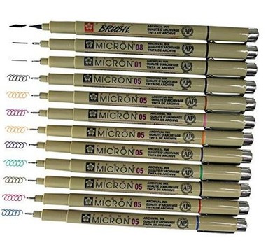  Pigma Micron pens 12 Fineliner Drawing Set (05 Assorted Color with Black 